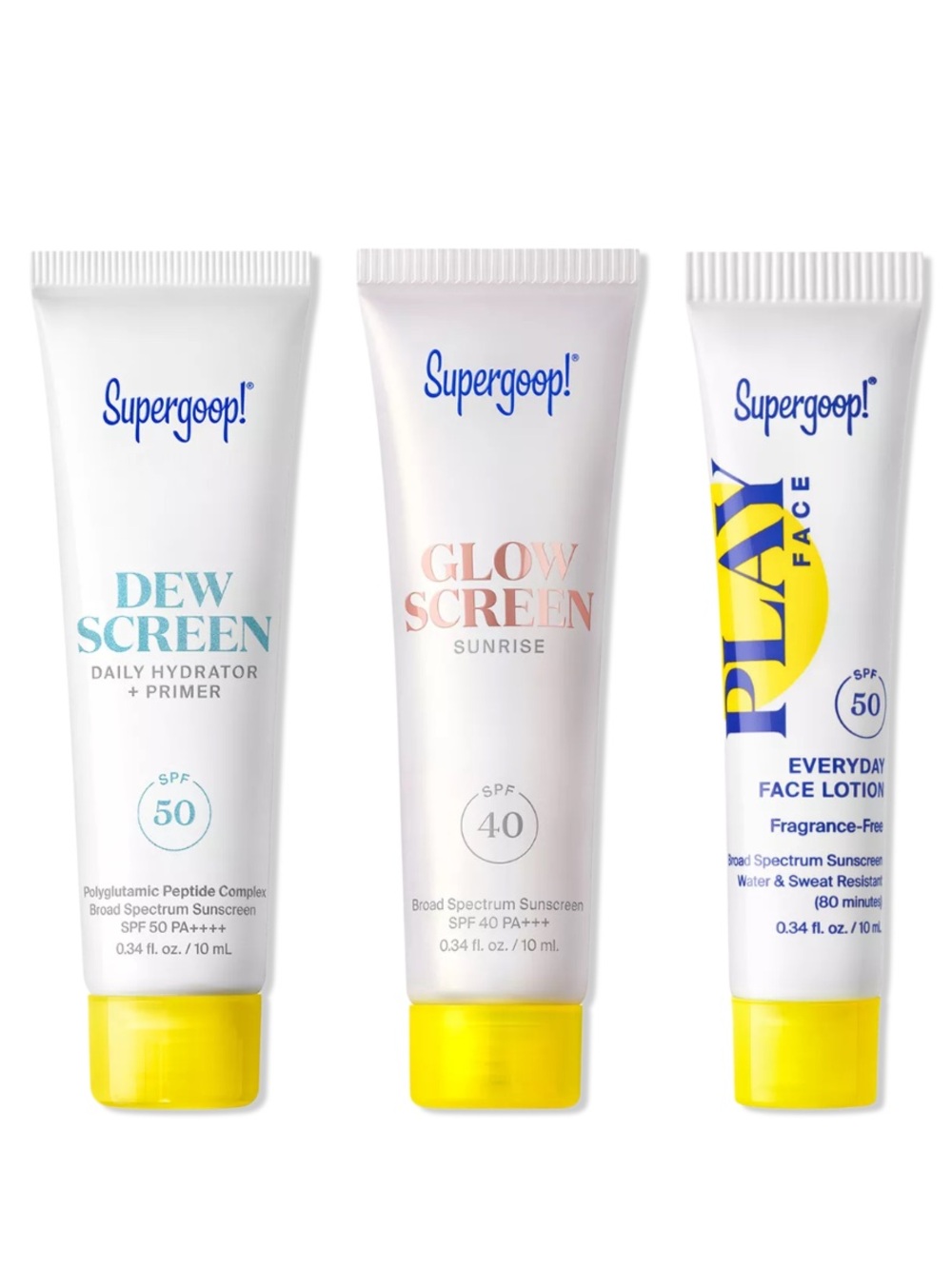 Supergoop! Dew Screen, Glow Screen & Play Face Mini Trio 10ml X 3 BRAND NEW